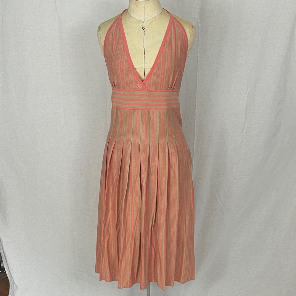 aeve Elegant Coral and Gray Halter Dress with Pleats Size Medium